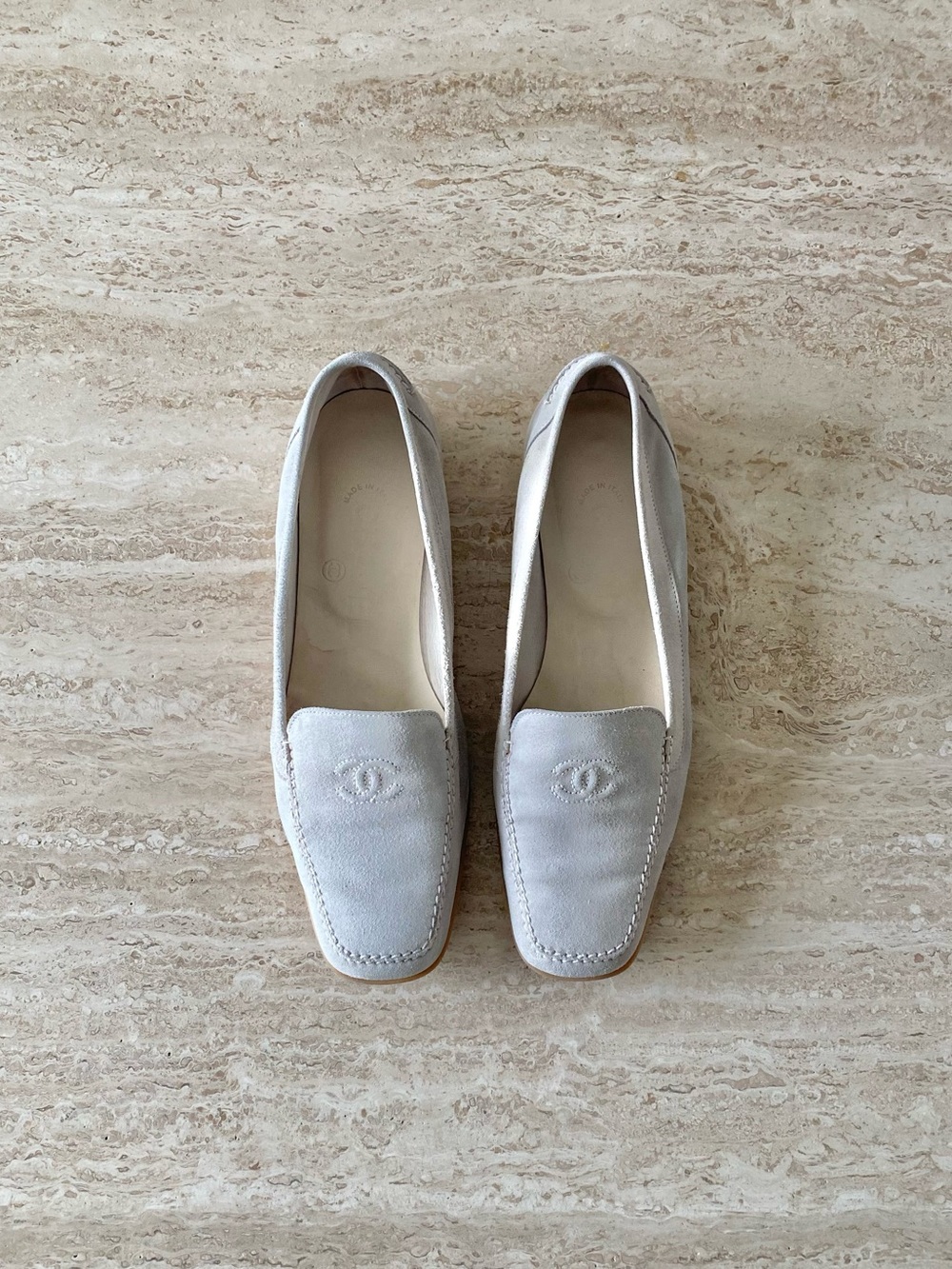 Vintage Chanel Suede CC Square Toe Loafers